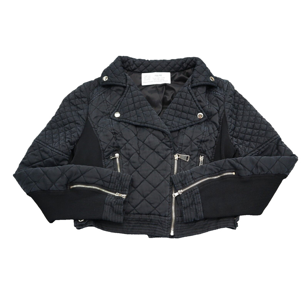 Bebe Jacket Womens 6 Black Long Sleeve Quilted Full Zip Pocket Notch Lapel
